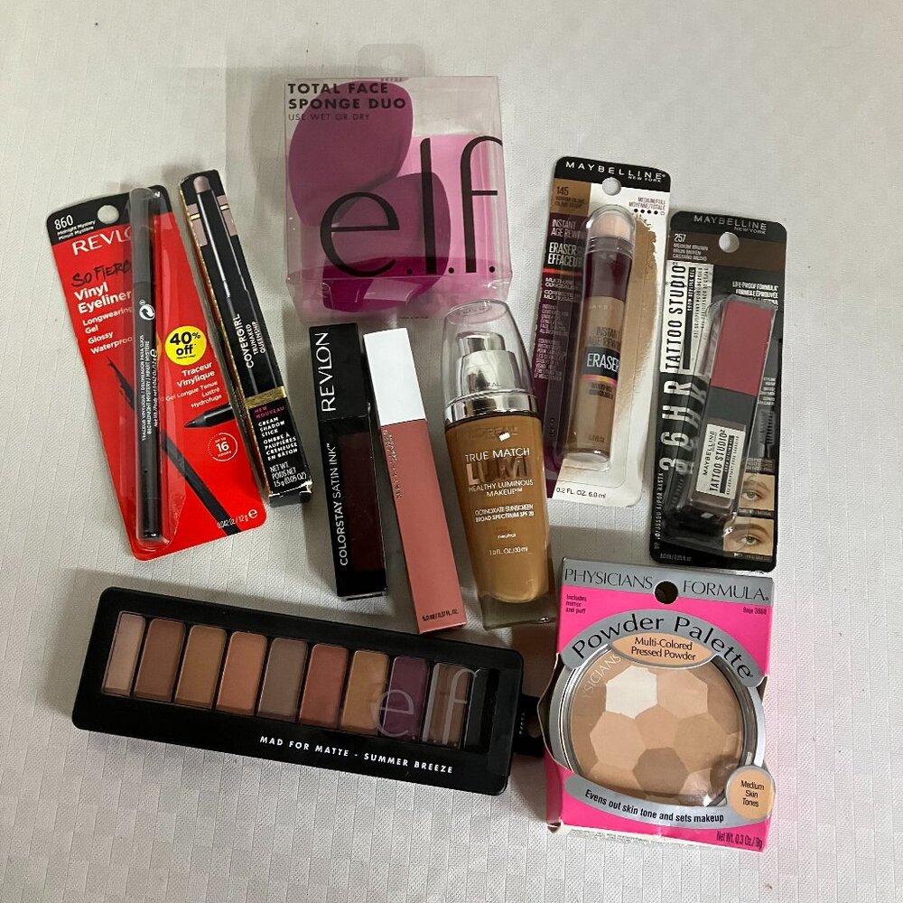 10-Pieces Makeup Set Revlon Maybelline e.l.f. CoverGirl PF Full Face Kit New